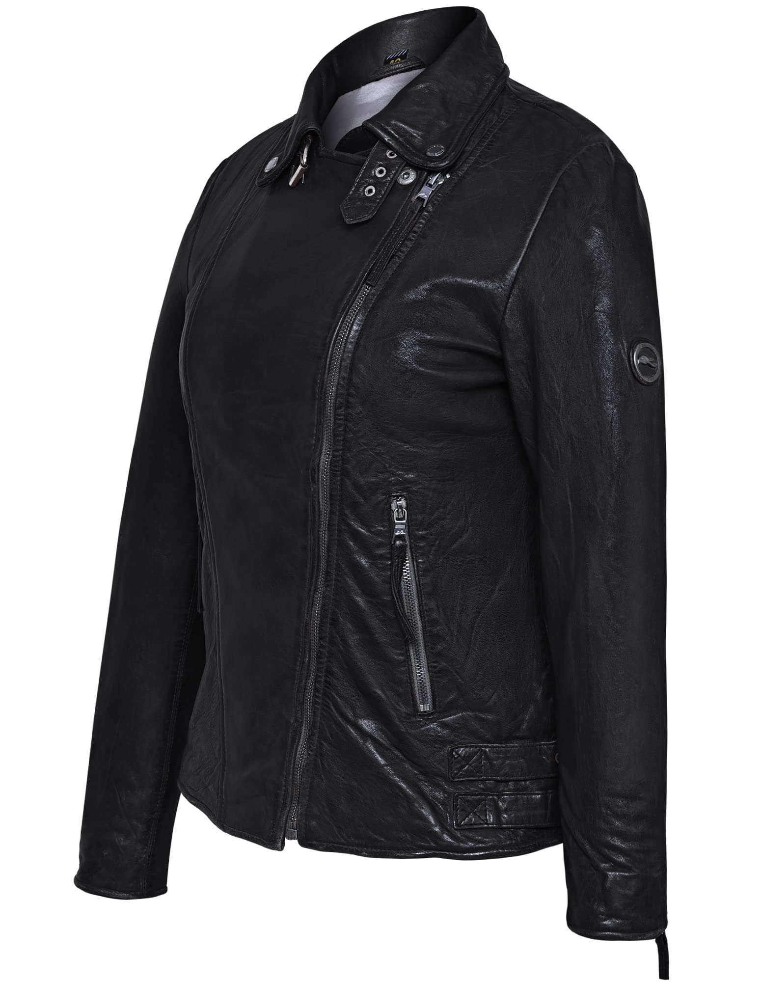 Alva Lederjacke Damen - Bikerjacke - Damen Lederjacke – Übergangsjacke - Schwarz Braun Echtleder Tailliert mit Reverskragen