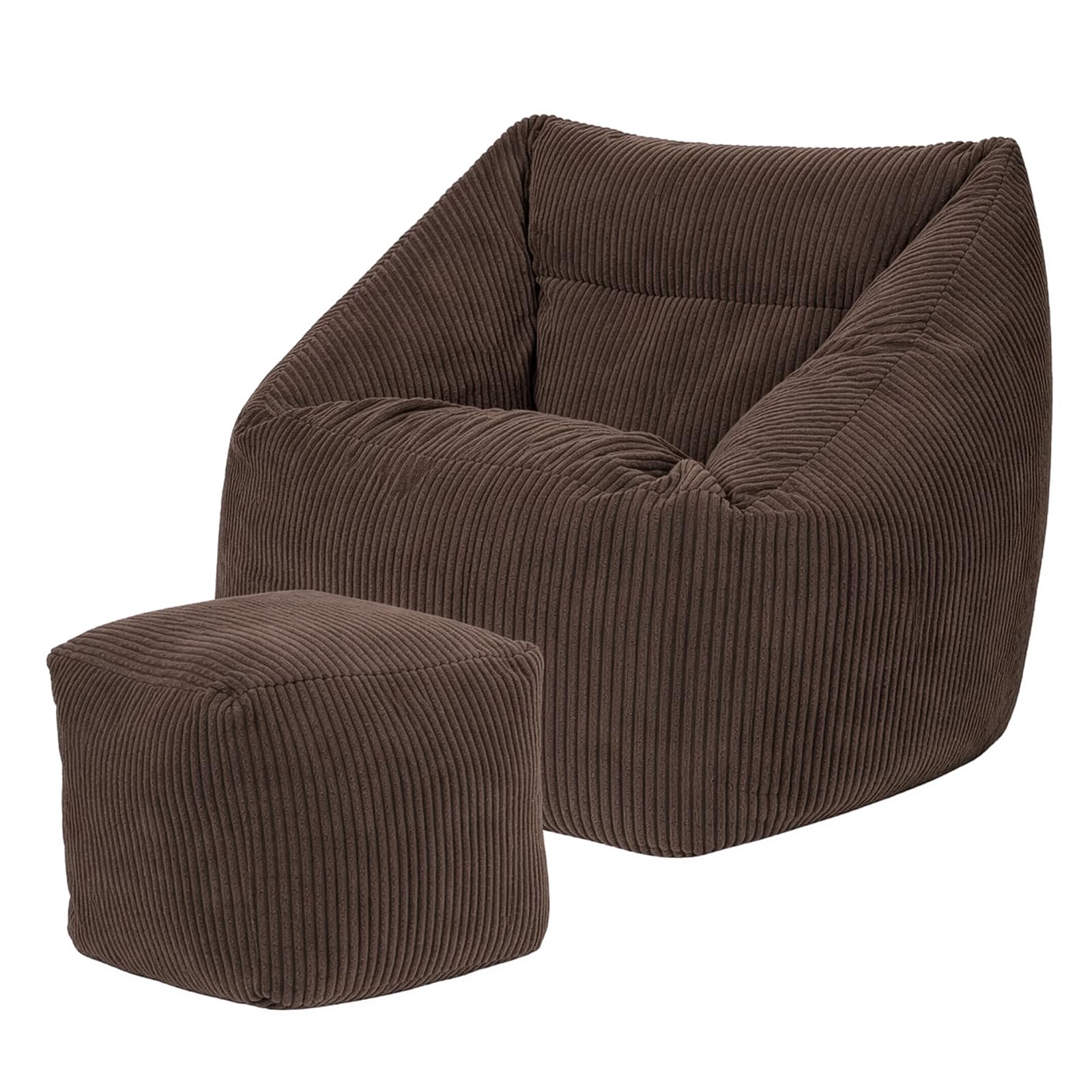 GREENSAPPIRE Large Charcoal Grey Bean Bag Chair with Footstool – Adult-Sized Sofa with Filling for Living Room & Bedroom (Brown)