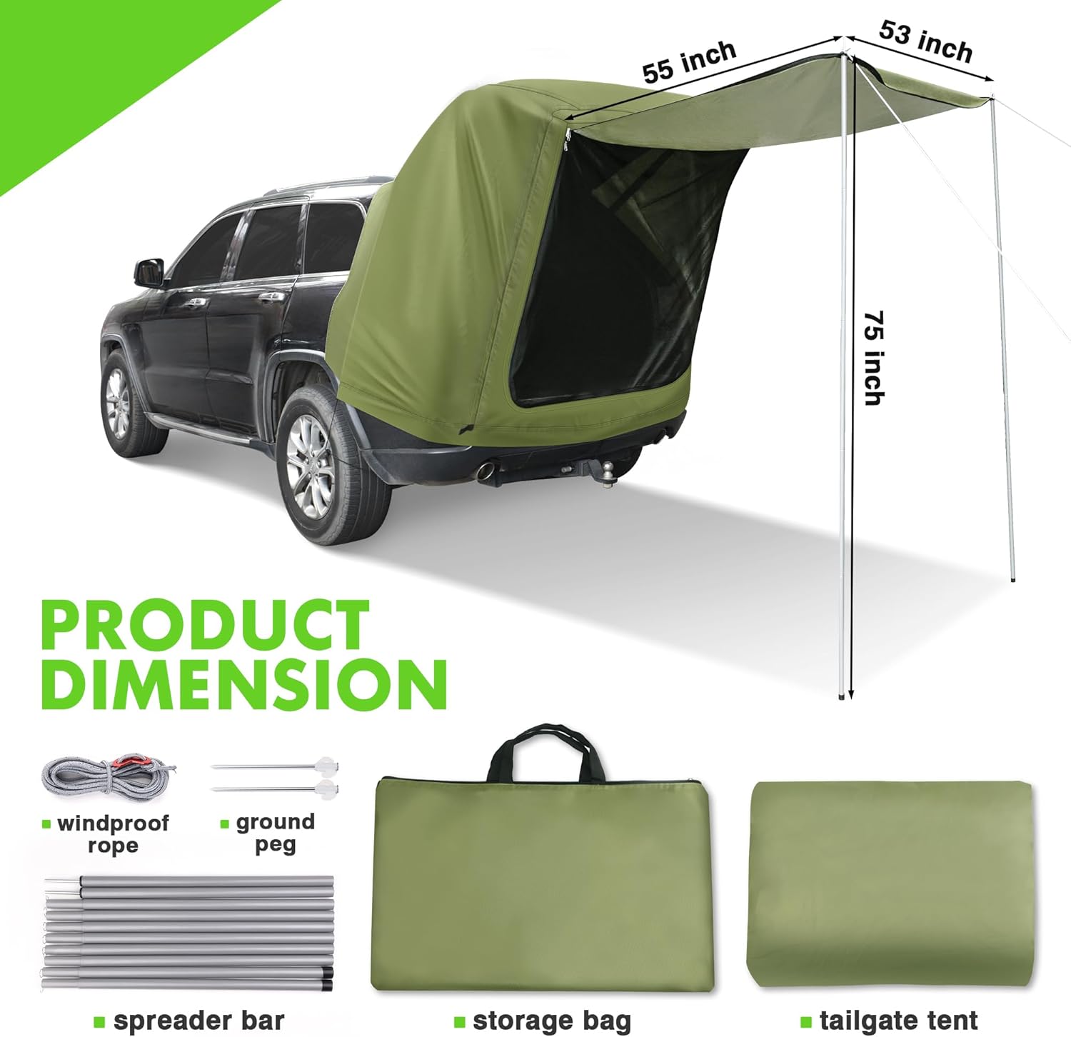 SUV Tailgate Tent with Awning - Waterproof SUV Tents for Camping, Car Hatchback Truck Roof Canopy Sun Shade Privacy Shelter for Outdoor Travel, Universal Fit Most SUV SUV Tailgate Tent with Awning - Waterproof SUV Tents for Camping, Car Hatchback Truck Roof Canopy Sun Shade Privacy Shelter for Outdoor Travel, Universal Fit Most SUV