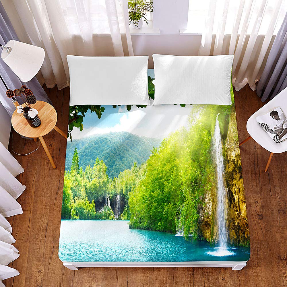 Chickw11 Lenzuolo sotto con Angoli Singolo Matrimoniale, 3D Flusso di Foresta Stampa Microfibra Lenzuolo profondità 30cm ed Elastic per Letto Singolo Doppio (ruscello,200x200x30cm Chickw11 Lenzuolo sotto con Angoli Singolo Matrimoniale, 3D Flusso di Foresta Stampa Microfibra Lenzuolo profondità 30cm ed Elastic per Letto Singolo Doppio (ruscello,200x200x30cm