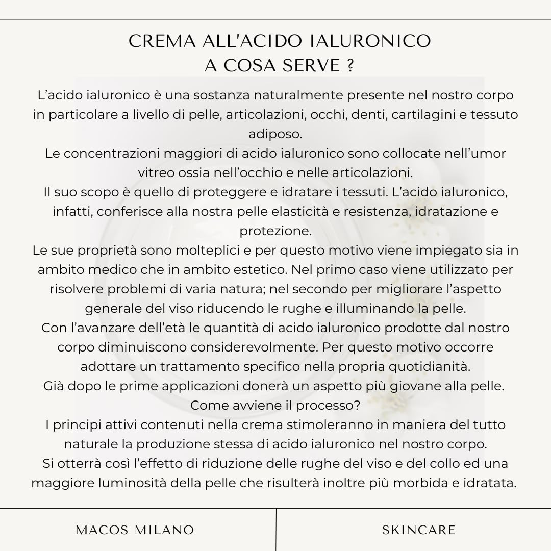 MACOS MILANO Hyaluronic Acid Face Cream 50 ml, Anti-Aging Moisturizer - Image 4