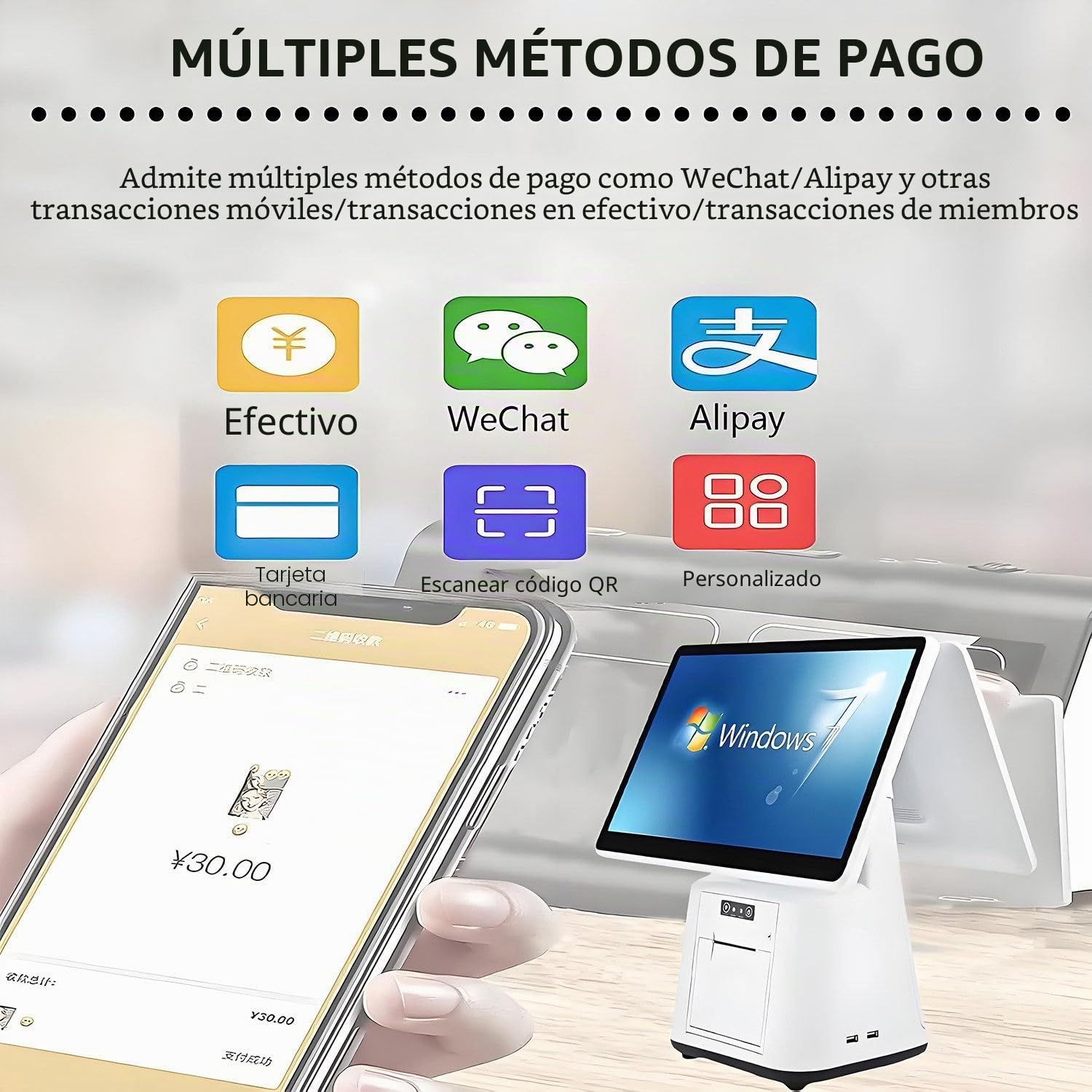 Sistemas TPV para restaurantes con Doble Pantalla táctil de 15,6 Pulgadas: Caja registradora Todo en uno para pequeños Negocios, 8 GB de RAM, 128 GB de SSD, Terminal de Pago para Tiendas