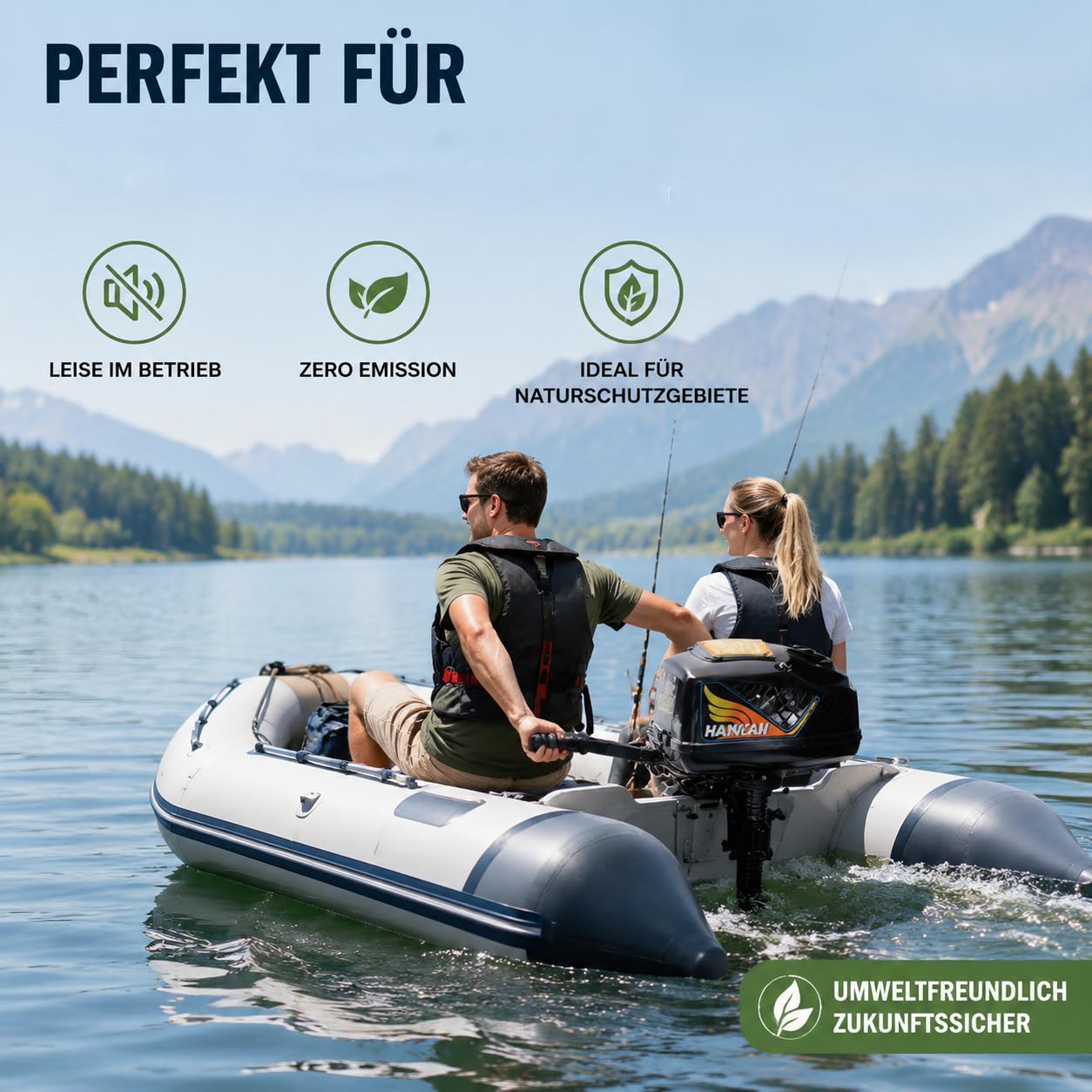 1000W Außenbordmotor, Elektrischer Anlasser mit 3000–3700 U/min | 1,0 PS Außenborder, Aluminium Bootsanlasser für Aufblasbare Fischerboot Fischerboot und Angeln, (Ohne Batterien)