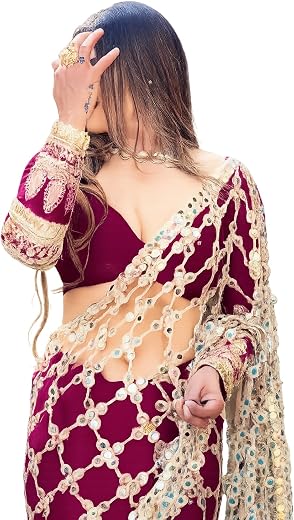 Youngglam Bridal Saree, Maroon and Gold, Heavy Embroidered, Traditional Indian Wedding SAREE