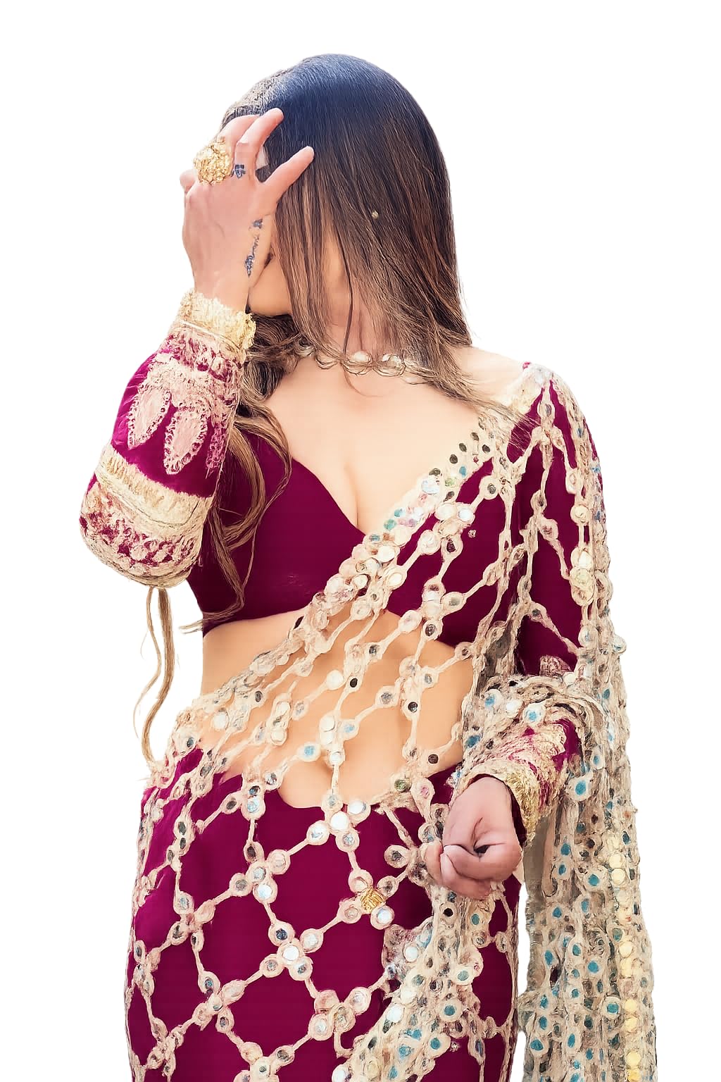 Bridal Saree, Maroon and Gold, Heavy Embroidered, Traditional Indian Wedding SAREE-image-9