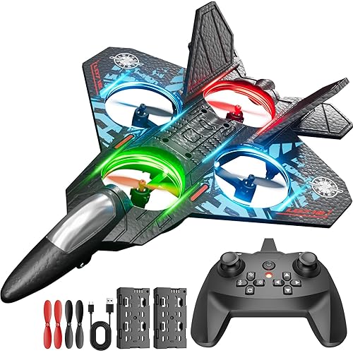 Remote Control Airplane RC Plane Drones for Kids 8-12 Boys Adult Flying Foam Air Plane Toy for Beginner with Stable Hovering,6-axis Gyro,360° Flips,Circle Fly,LED Light,Low Battery Alarm,2.4Ghz
