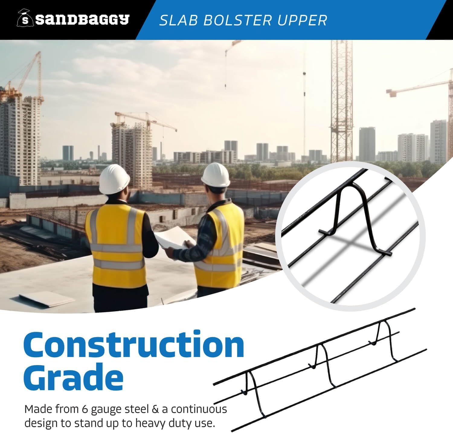 Concrete Plain Slab Bolster Upper (3" x 15" x 3") - Continuous Rebar Supports- 6 Gauge Steel - Properly Position & Support Rebar in Concrete Slabs (50, 3" W x 15" L x 3" H)