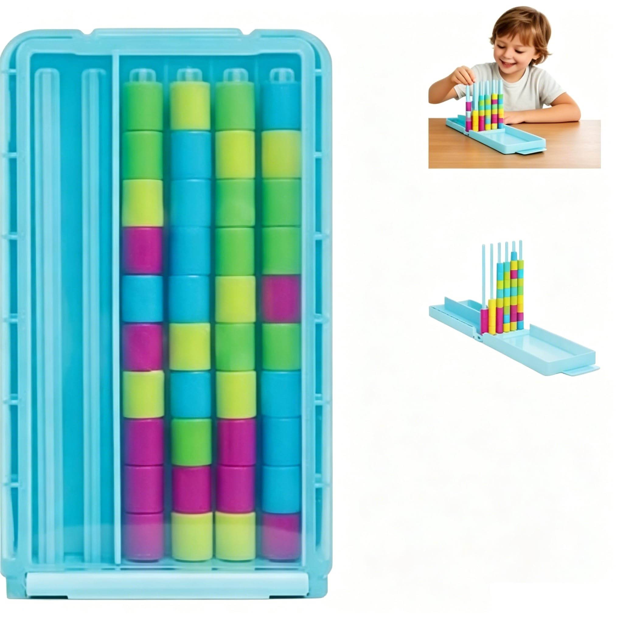 Mini Colour Stack Challenge, Portable Brain Teaser Travel Game with 40 Color Rings, Compact Stack and Sort Logic Puzzle for Pub Night, Fun Parties, Family Game Night, Board Game (1 pcs)