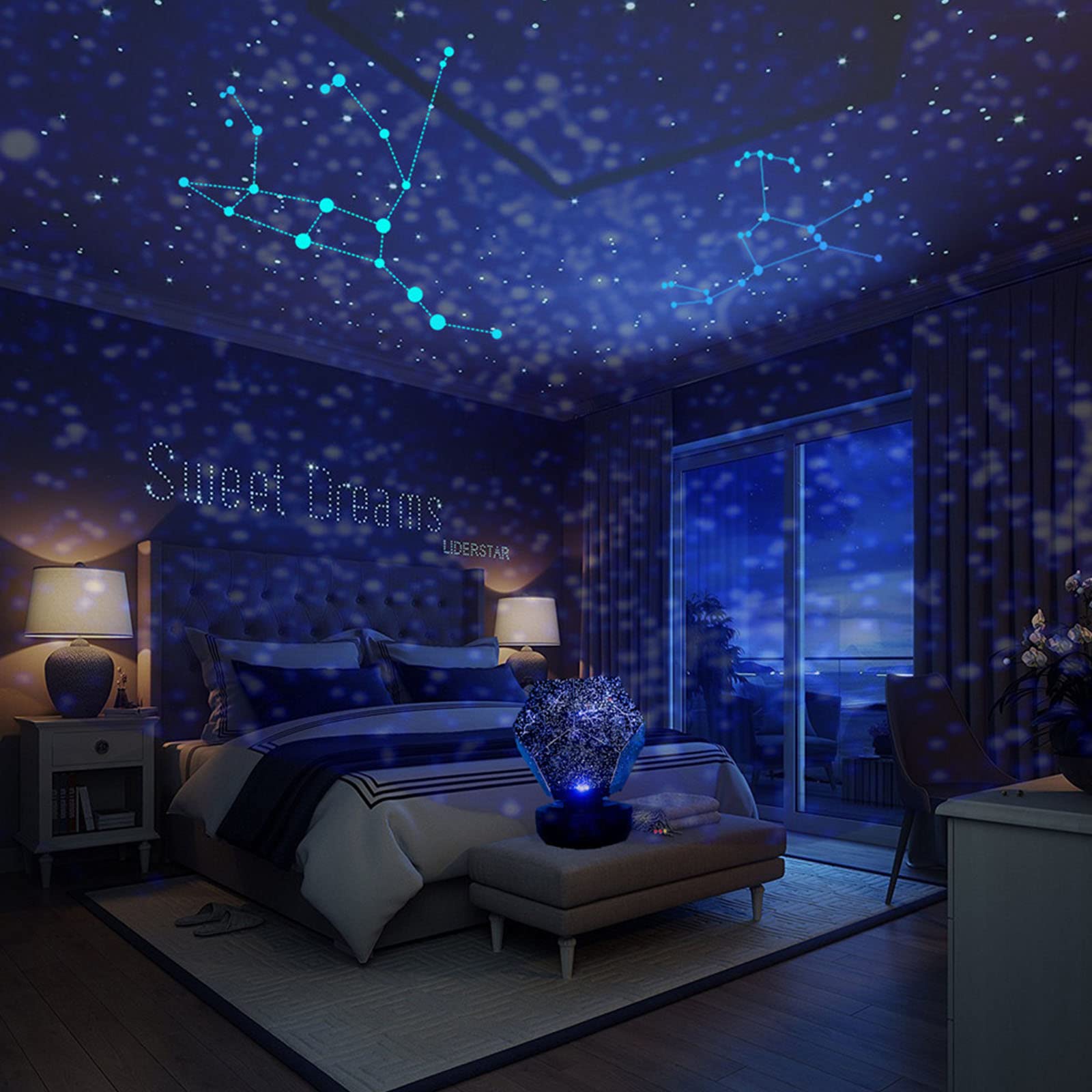 Luce Notturna Cielo Stellato, Proiettore per Bambini Dimmerabile Girevole Multifunzione con Sincronizzazione Musicale Utilizzato Decorazione della Cameretta Bambini in Camera da Letto