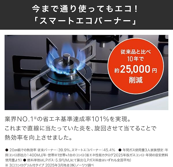 ノーリツ スタンダードガラストップ ビルトインガスコンロ 都市ガス用 N3WV6W 60cmタイプ ホワイトシルバーガラストップ/ブラックごとく/メタリックシルバーフェイス - 4