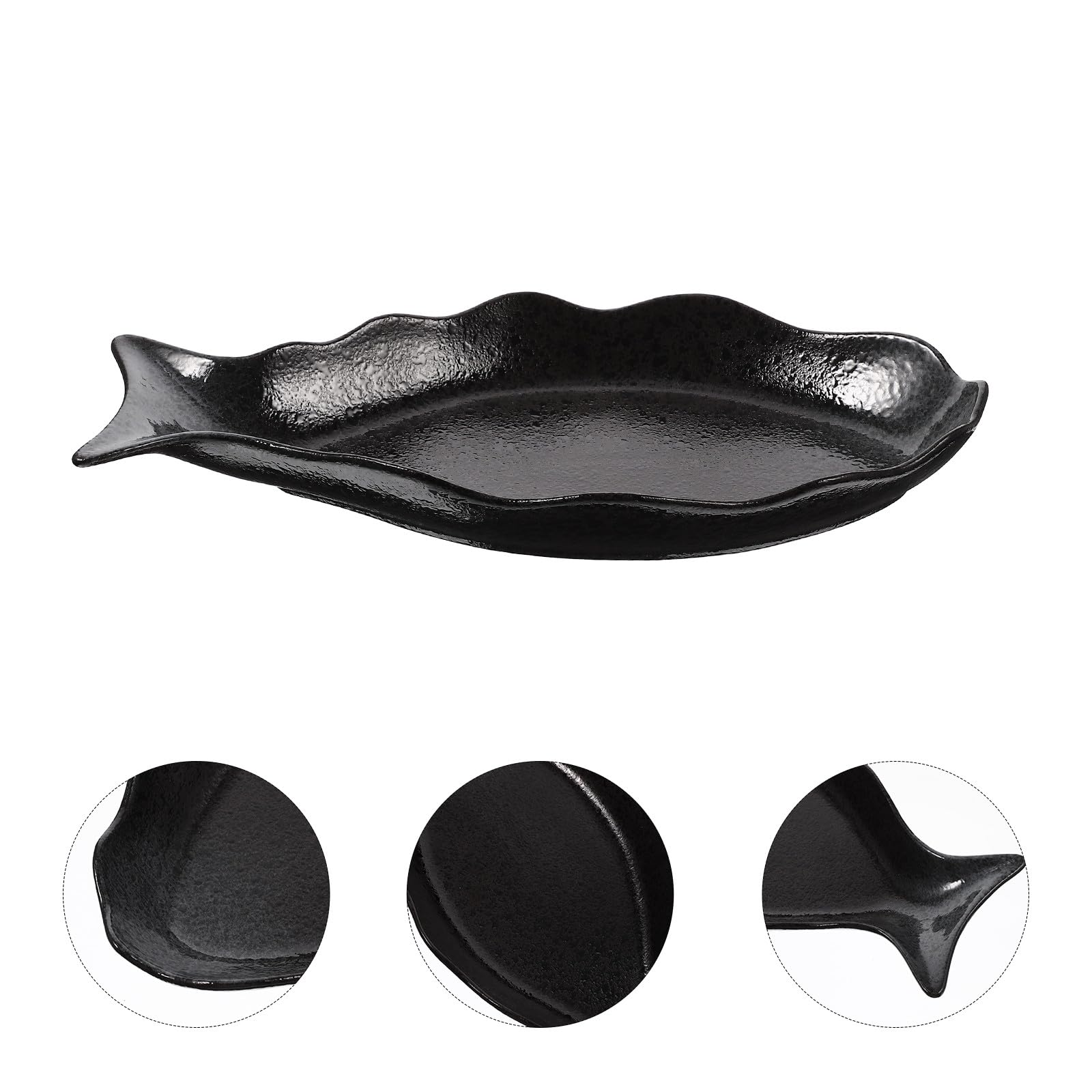 Placa Cerámica Japonesa para Servir Pescado Plato Grande con Diseño Elegante Negro Bandeja Resistente y Fácil de Limpiar para Hogar Restaurante y Hotel