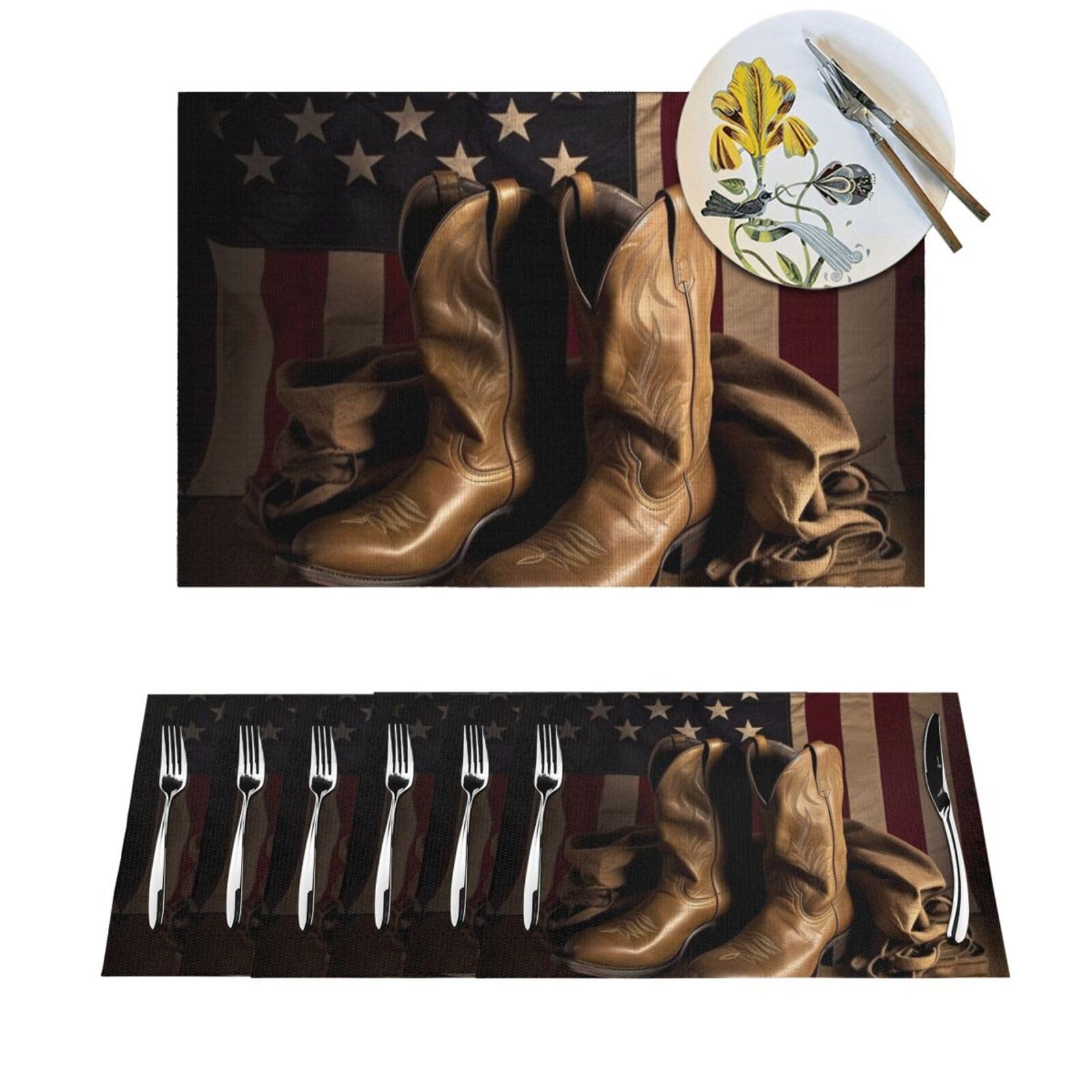 Sets de table lavables pour protéger de la chaleur avec motif USA cowboy