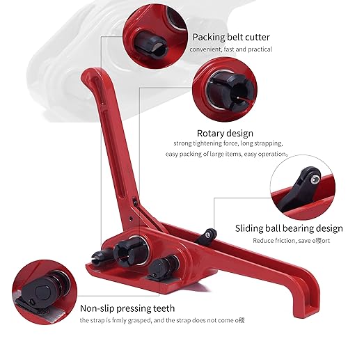 Miniatura 3 de Kit de flejado todo en uno con tensor de flejado de polietileno, banda de PP de 3200", 100 sellos de metal y herramientas de sellado