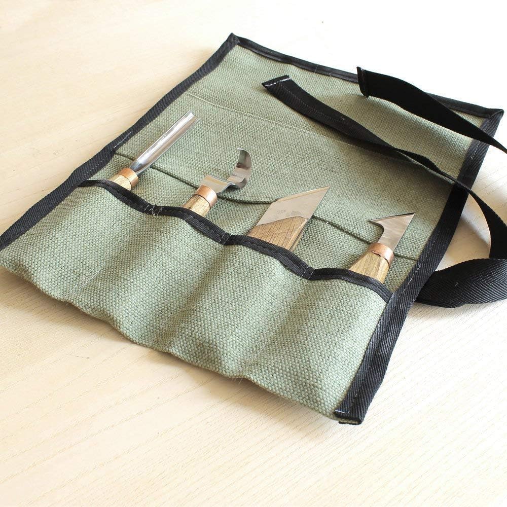 BeaverCraft TR4 Rolling Small Tool up Organizer Bag 4 Pockets Wrench roll up Pouch Gear roll up Tool Pouch for Knives and chisels Storage with 4 Slots