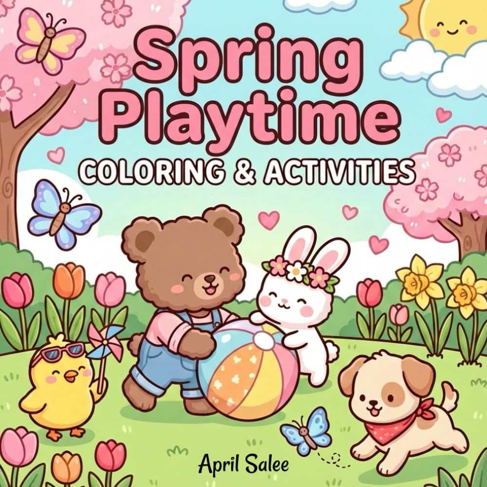 Spring Playtime: Adorable Spring Activity and Coloring Book for Kids – 30 Super Cute Learning and Coloring Adventure Pages for Toddlers and Preschoolers: Activity and Coloring Fun