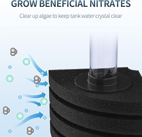 Miniatura 9 de Pawfly Filtro de esponja de esquina para acuario, filtro silencioso de espuma biológica de peces pequeños con piedras naturales, gravas y anillos de