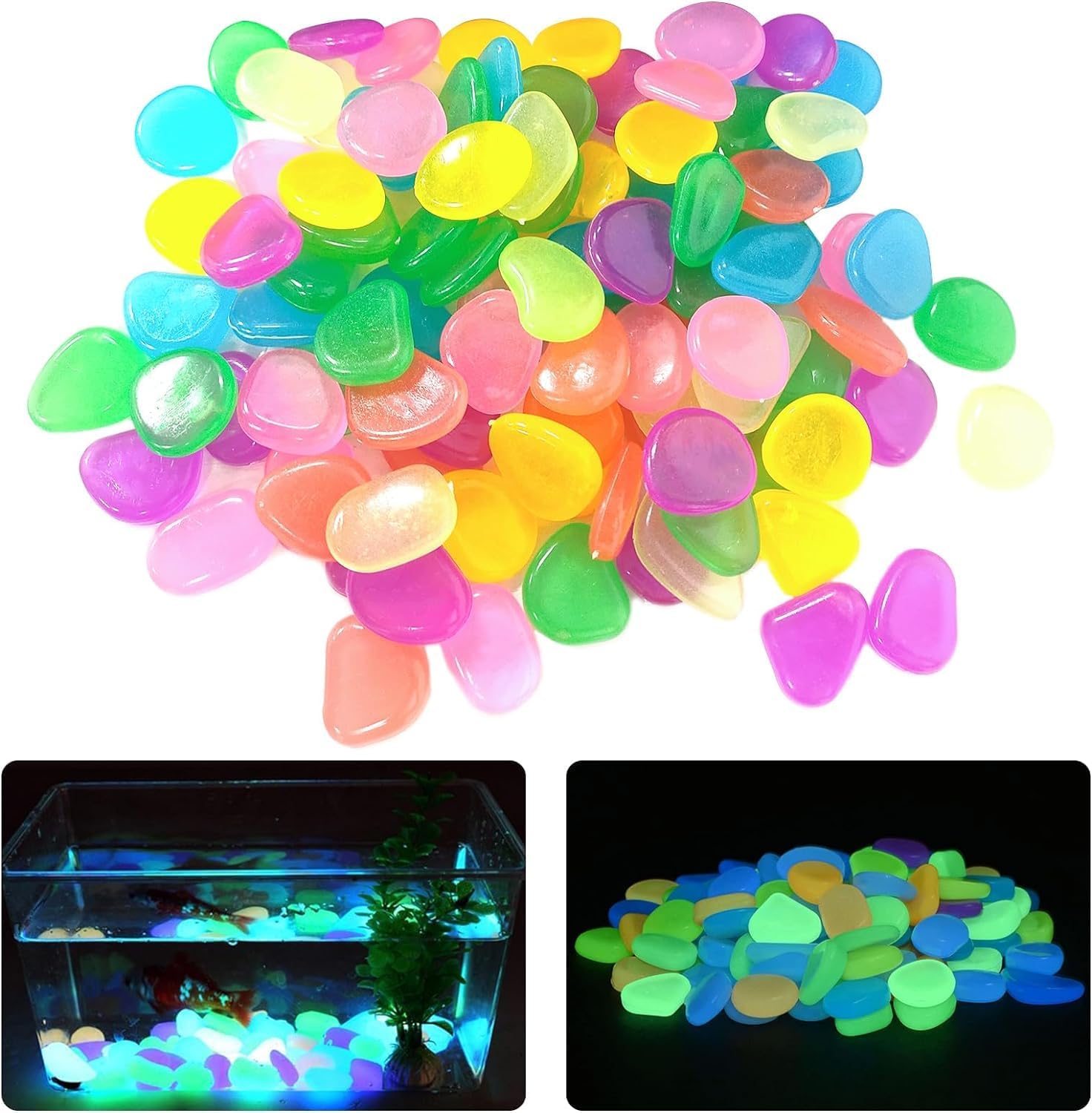 Glow in the Dark Decorative Pebbles Stones Multicolor 100 PCS for Garden Pathway and Aquarium Decoration-image-38