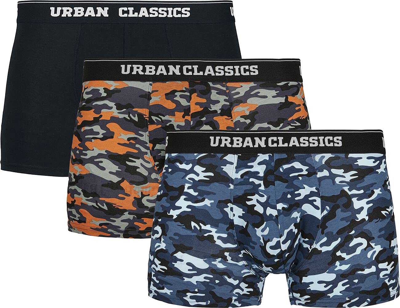Urban Classics Men's Boxer Shorts 3-pack Unterhosen Underwear Not Applicable, Blue Camo/Orange Camo/Black, S