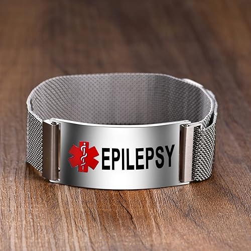 Miniatura 5 de Pulseras de alerta médica para hombres y mujeres, pulseras de identificación médica con grabado láser gratuito, banda de acero inoxidable ajustable,