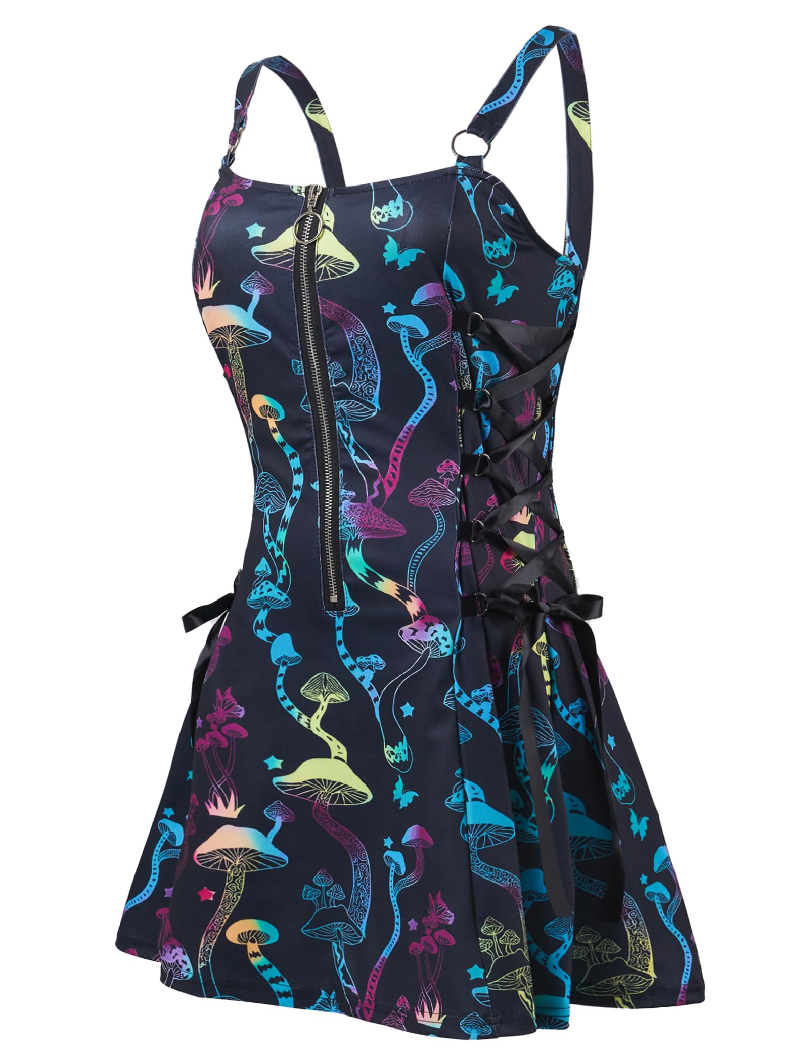 FEAPHY Abito da donna in stile gotico Galaxy Sun Star, senza maniche, con zip frontale, con lacci, linea ad A