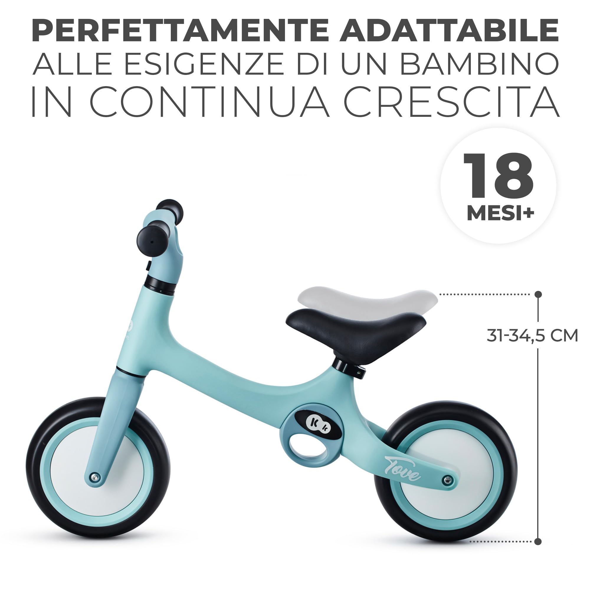 kk Kinderkraft TOVE Bicicletta bambini da 1,5 anni, Bici senza pedali, Design sportivo, Regolazione della sella, Bloccasterzo, Montaggio facile, Struttura leggera - 2 kg, Verde