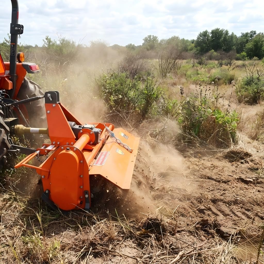 42" Rotary Tiller Attachment - Cat 1 3-Point PTO Driven, Single Speed 540 RPM Gearbox, 41.34" Working Width, 4.7" Max Depth, for 15–25HP Tractors