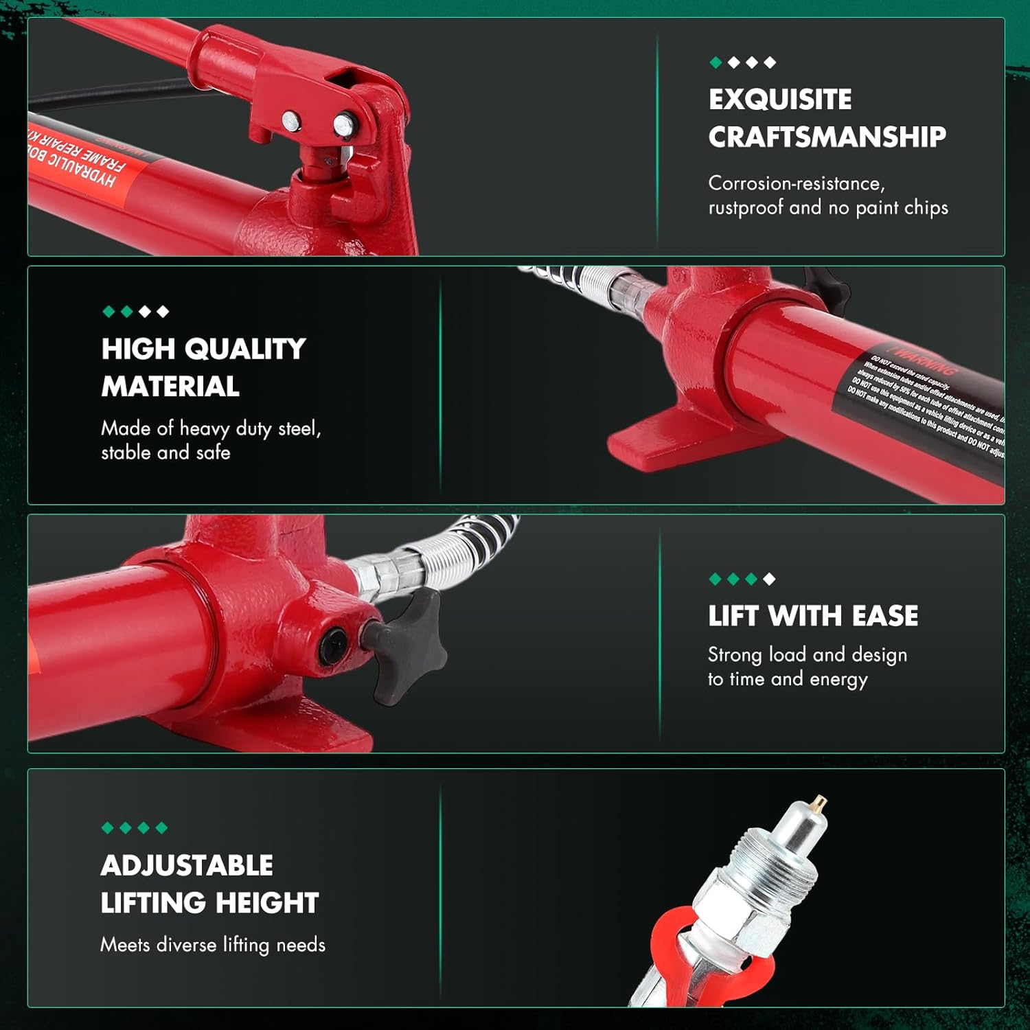 SCITOO 10 Ton Hydraulic Hand Pump – Heavy-Duty Carbon Steel/Cast Iron Jack Pump with 1.4m Oil Hose 62Mpa Working Pressure for Auto Repair & Industrial Lifting Red