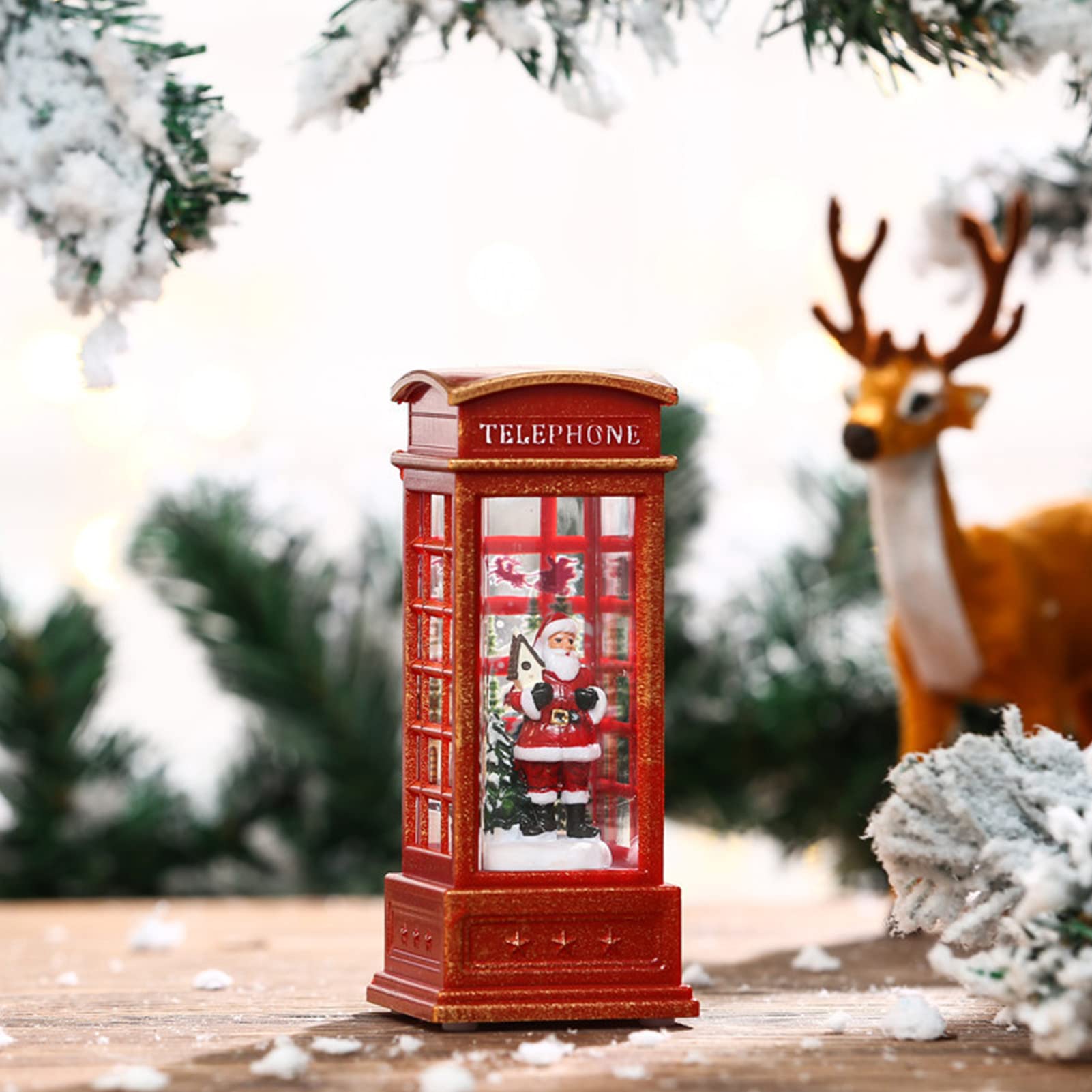 Naroote Snow Globe Lantern Budka Telefoniczna Zaprojektowana Ozdoba świąteczna do Dekoracji Baru KTV, śliczna żywica/komputer/ (Mikołaj)