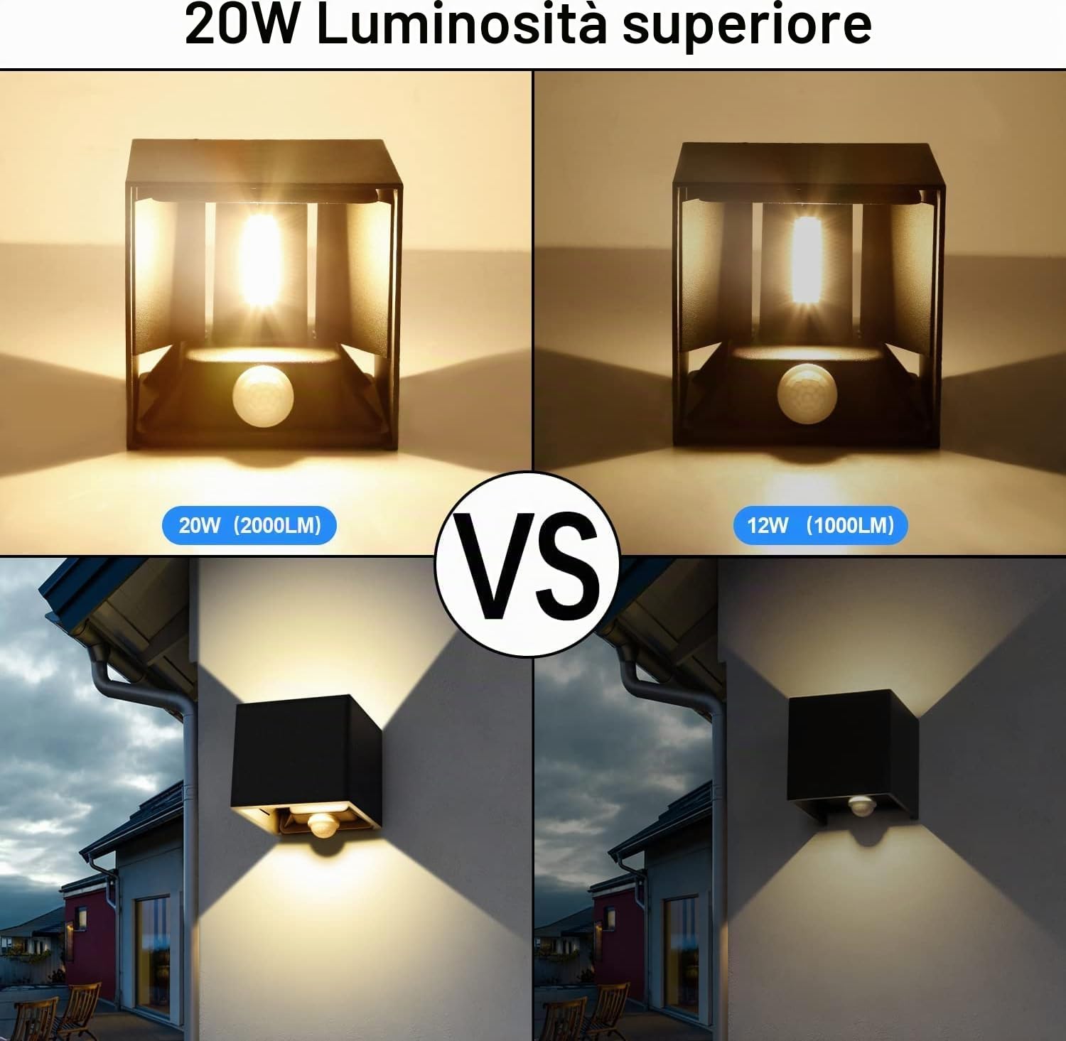 ledmo 4 Pezzi 20W Applique LED con Sensore 3000K IP65 Nero Interno/Esterno