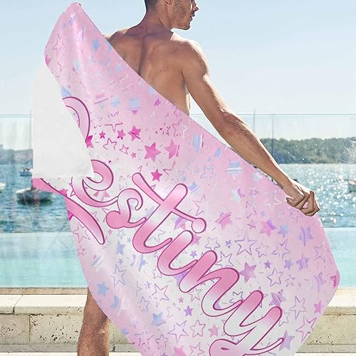 Miniatura 3 de Artsadd Toalla de playa personalizada para niñas, toallas de natación personalizadas con estrella rosa con monograma inicial como regalo de diseño,