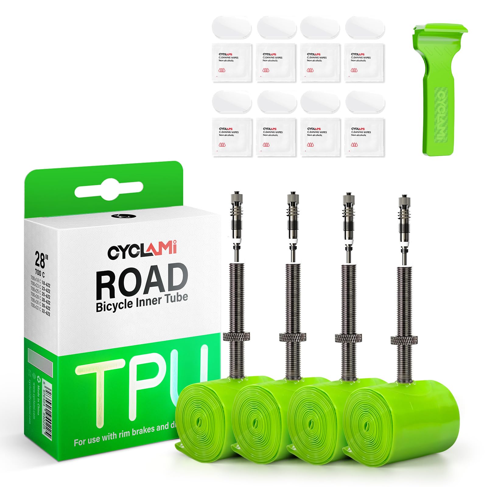 Set di 4 CYCLAMI Camera d'Aria TPU Ultraleggera 700×18–32C/ MTB29''1.9-2.5 Camera d'aria Bicicletta Metallo Rimovibile Valvola Presta 45/60/80mm per Bici da Corsa e Mountain Bike