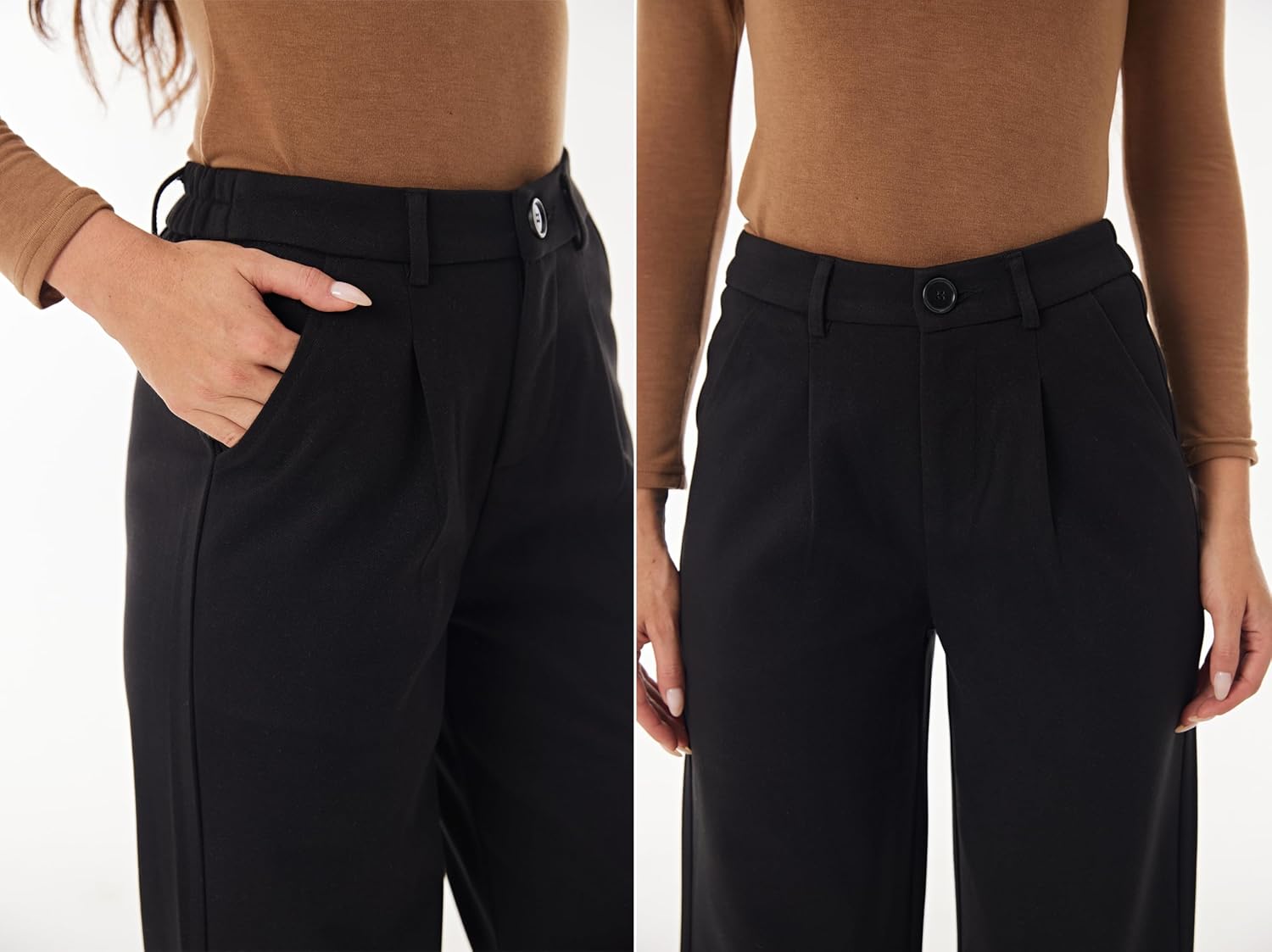 heipeiwa Women's Winter Fall Wool Blend Thick Warm Wide Leg Dress Business Casual Pants Trouser - Image 5