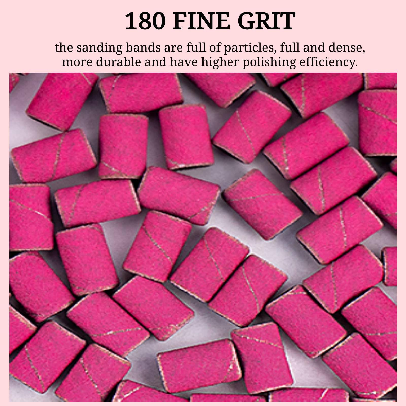 Cilindri Abrasivi Fresa Unghie 100Pz, Grana 180 Bande per Levigatura Unghie Rosa, Bande Levigatrici per Trapano Unghie con 2 Pz Frese 3/32” e Scatola per Accessori Beauty Manicure e Pedicure
