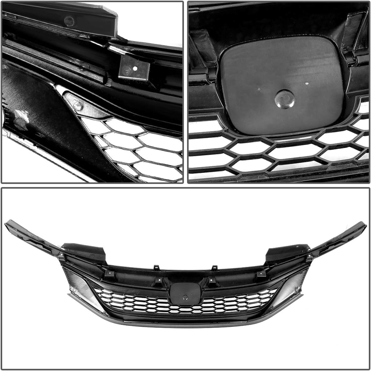Auto Dynasty Glossy Black Honeycomb Mesh Front Bumper Upper Grille Compatible with 16-17 Honda Accord Sedan