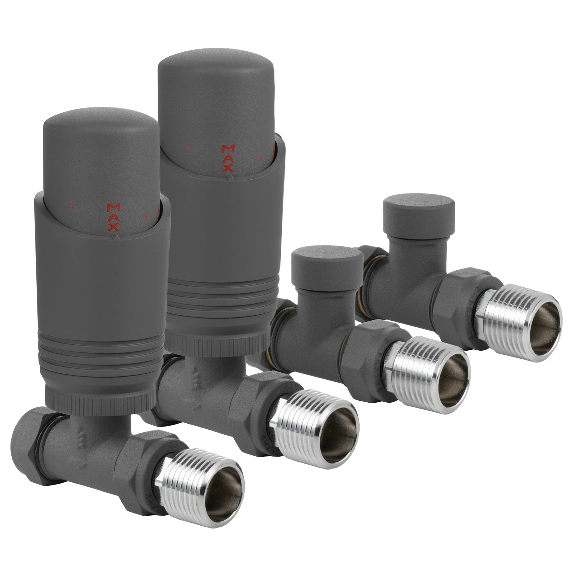 VANCOCO 2 Pack Anthracite Grey Thermostatic Radiator Valve 1/2"ร15mm Straight with Lockshield, Thermostat TRV Set, H62 Brass, Energy Saving