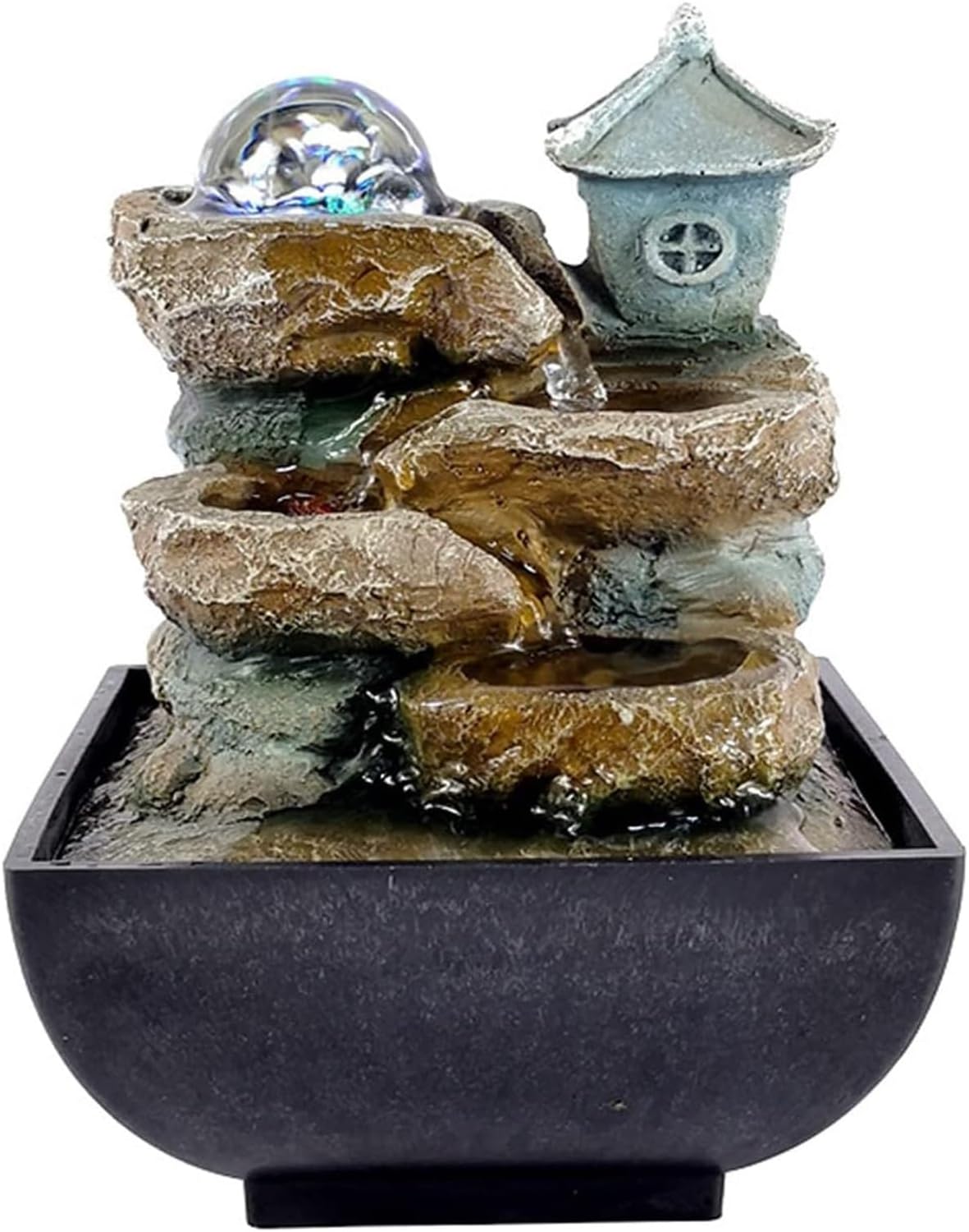 Fountain Tabletop Tabletop Fountain, Rotating Ball Rock Waterfall Fountain Office Tabletop Fountain with Colorful Lights