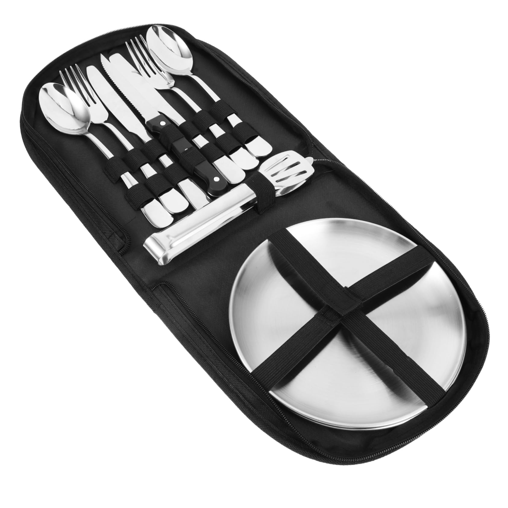 POPETPOP Ensemble de Couverts de Camping Paquet de Rangement, en Acier Inoxydable, 10 Pièces, Compact et Portable pour Pique-niques et Randonnée