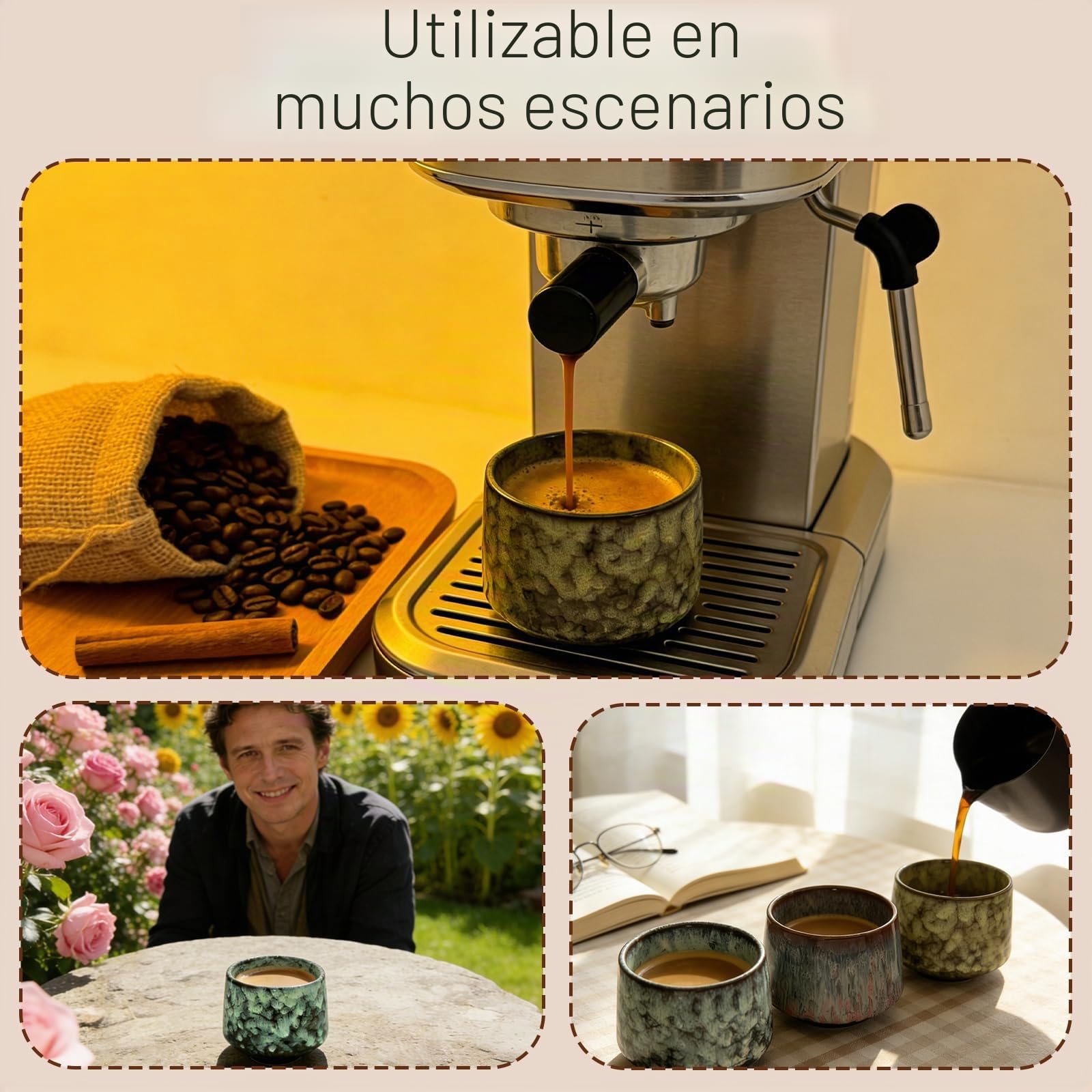 Juego de 4 Tazas de Espresso, Tazas de Cerámica Gruesa sin Asa, Tazas de Espresso de 180 ml, Taza de Café de Cerámica de Pared Gruesa, Juego de Tazas de Té de Cerámica, para Espresso, Moca