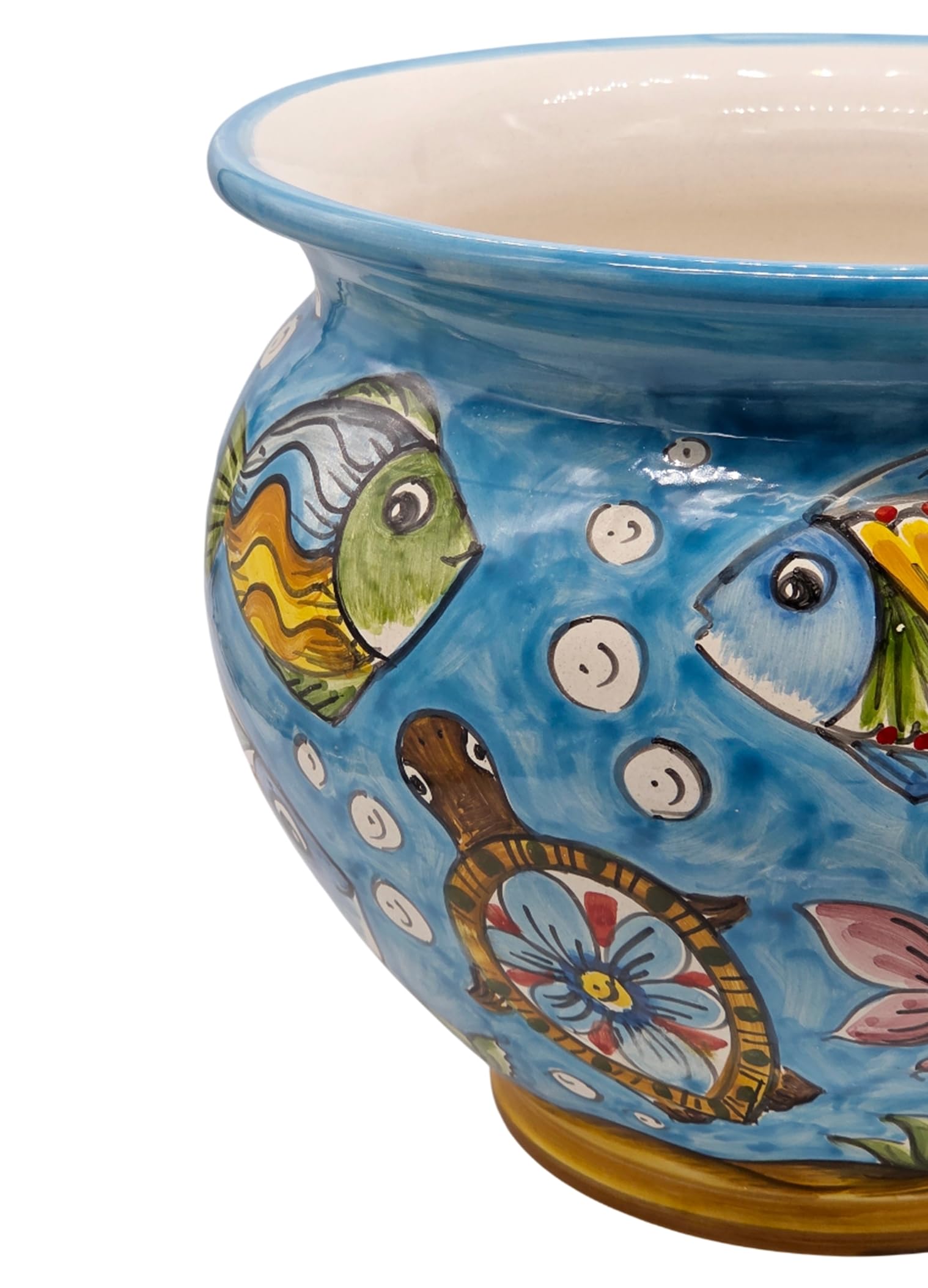 Sicilia Bedda - Vaso in Ceramica di Caltagirone Dipinto a Mano - Soggetto Marino - Diametro 25 Centimetri (Blu)