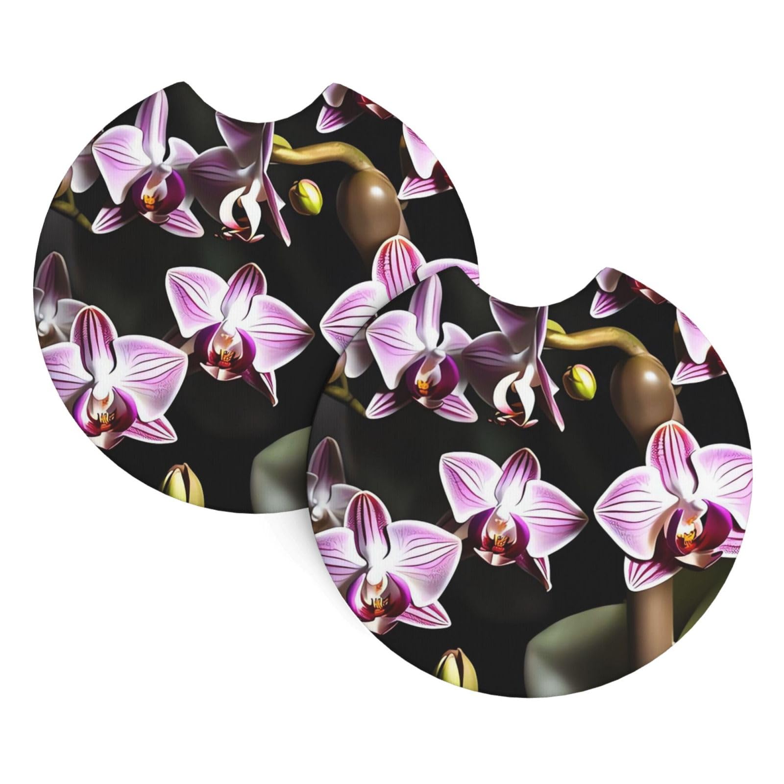 2 Pack Car Coaster for Cup Holders Bell Orchid Pattern Car Cup Coaster 2.7" Neoprene Non-Slip Automotive Cup Mat Universal Auto Car Interior Accessories for Women Men Cup Pad