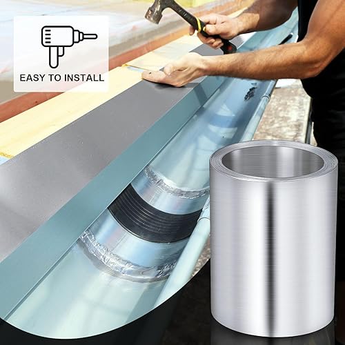 Miniatura 5 de Ripeng Rollo de aluminio intermitente de 50 pies para techo y jardín, para evitar manchas de techos para prevención de musgo y moho (1 rollo, 6 x 50