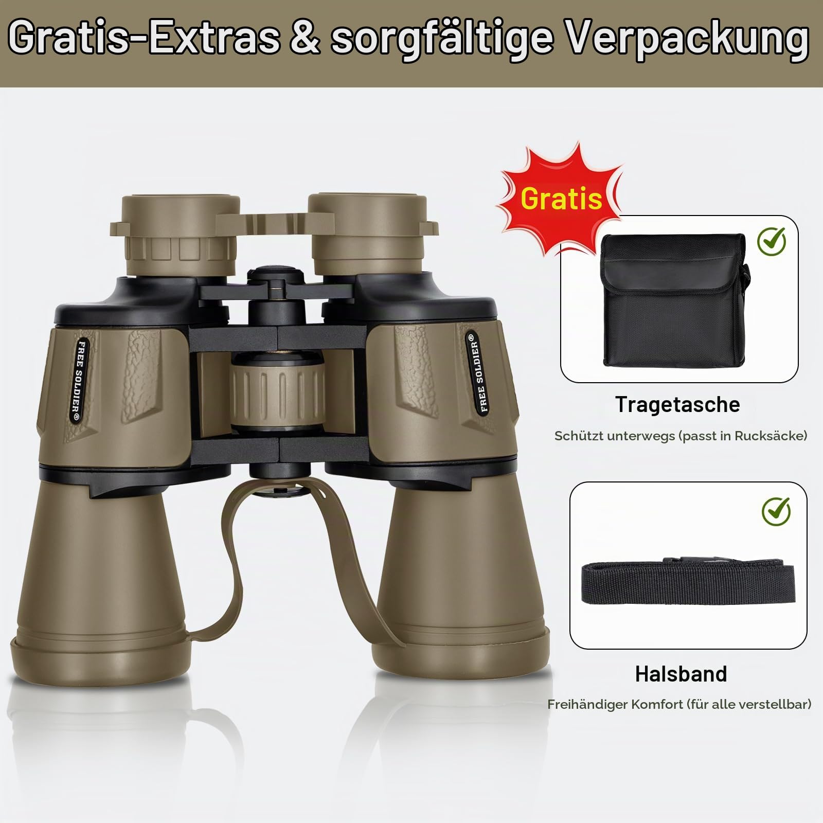 Militär-Fernglas für Erwachsene, 20 x 50, mit Smartphone-Adapter, kompakt, wasserdicht, taktisches Fernglas für Vogelbeobachtung, Jagd, Wandern, Konzert, Reisen, Theater mit BAK4-Prisma, FMC-Objektiv,
