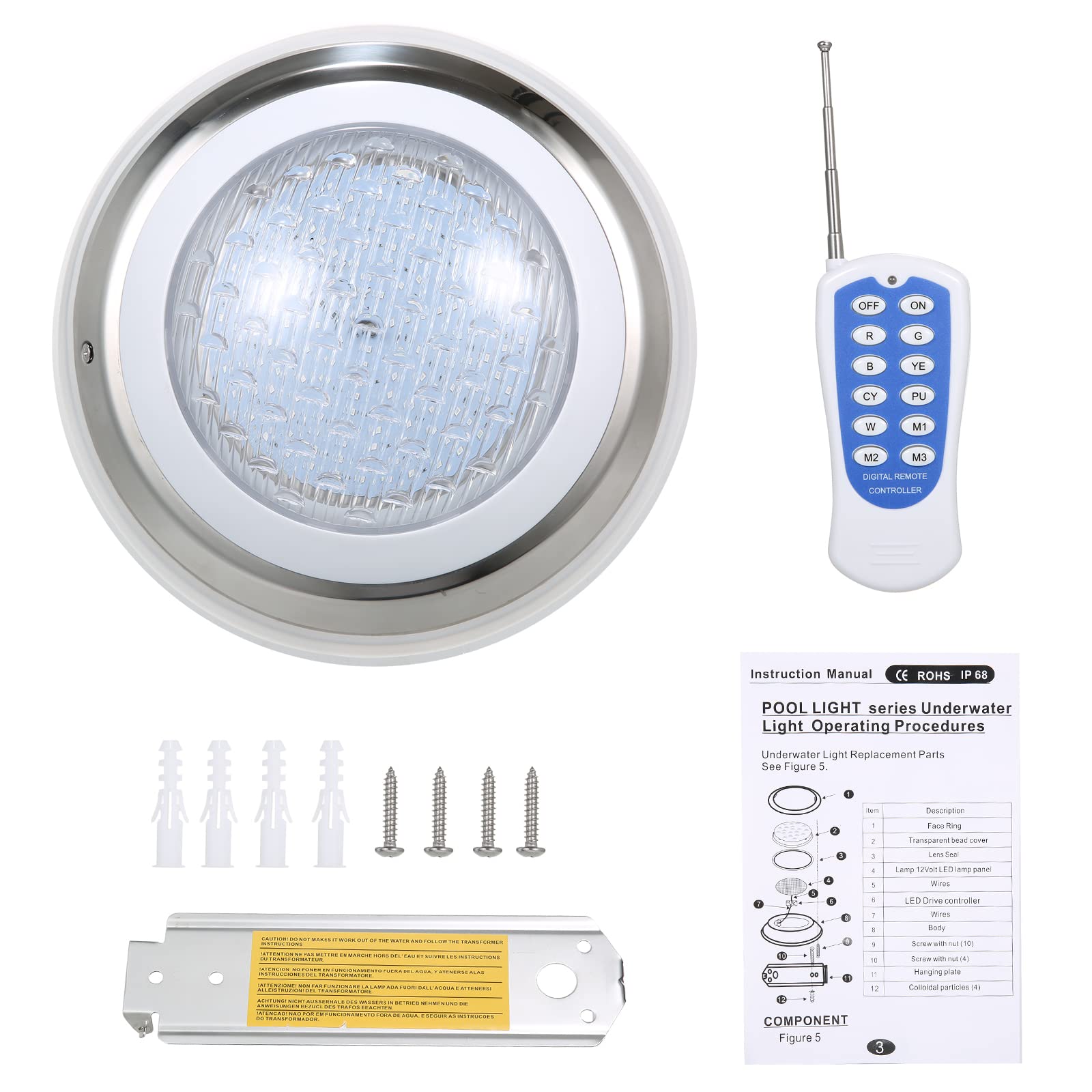 Luz subacuática LED RGB de 12V 18W, lámpara de Montaje en Pared de 7 Colores Que Cambia de 11 Pulgadas con Control Remoto, IP68 a Prueba de Agua para Acuario de Piscina