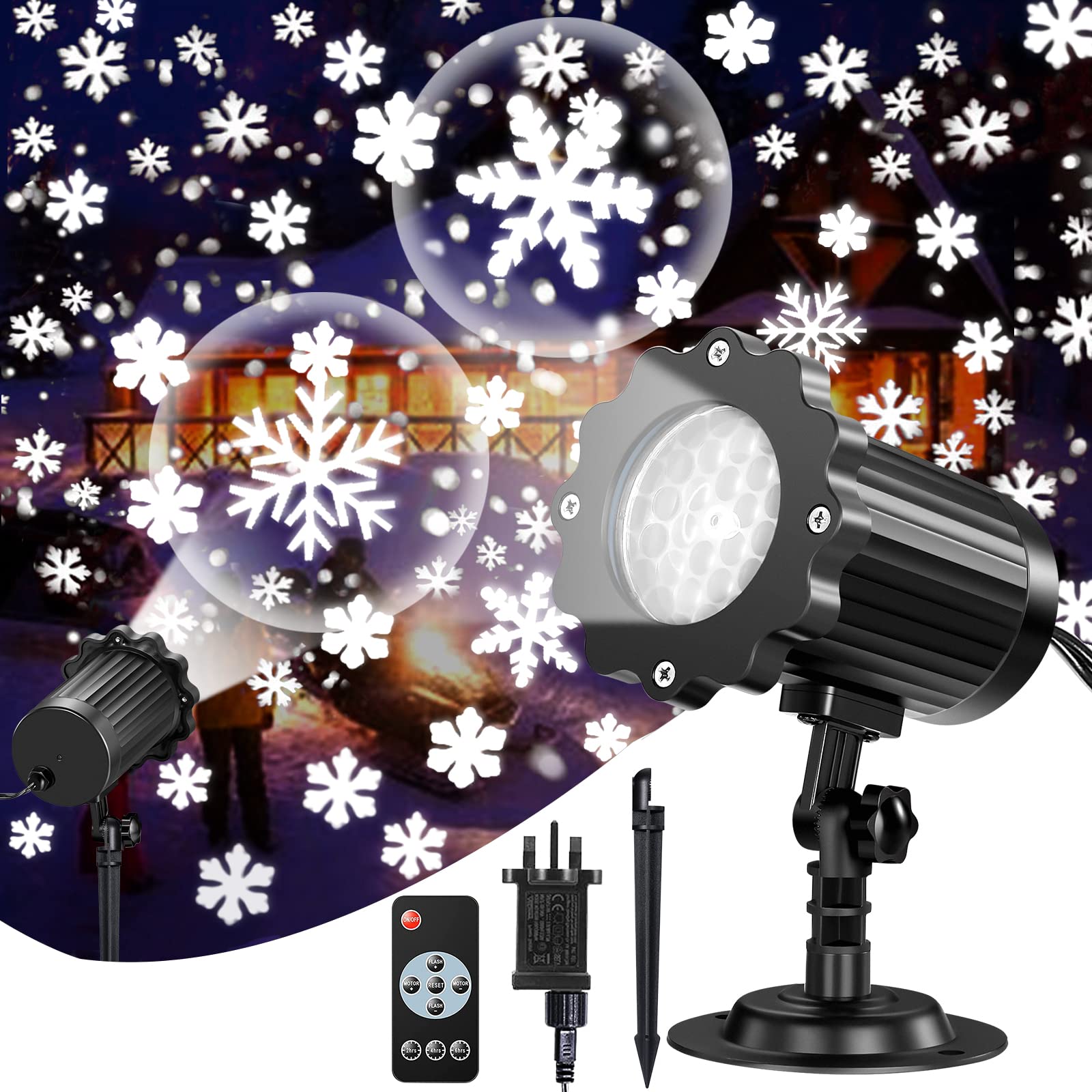 Proiettore Luci Natale Da Esterno, Proiettore Fiocco Di Neve Ip65 Illuminazione Da Esterno Impermeabile Con Telecomando e Timer Per Natale, Festa, Giardino, Esterno e Interno