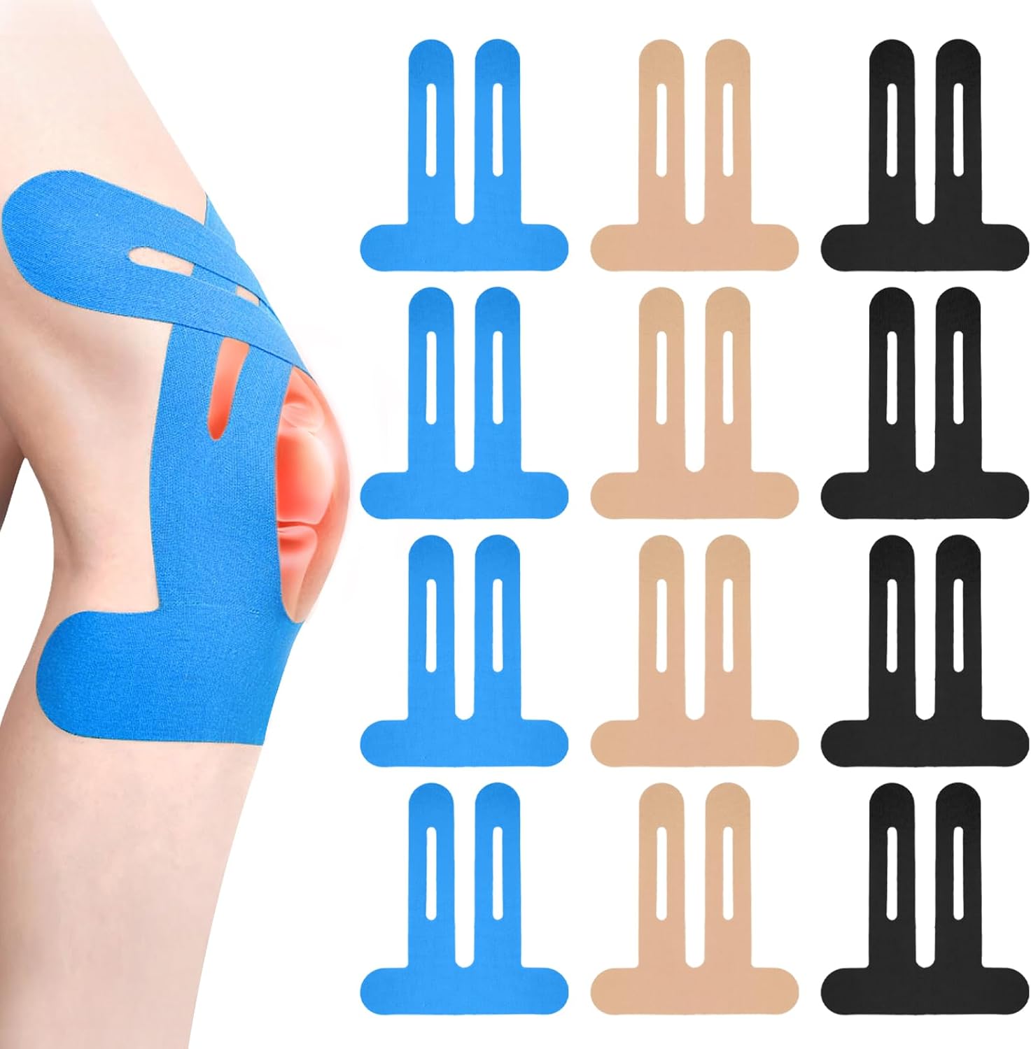 flintronic 12 sztuk sportowej taśmy Kinesio, wodoodporna taśma kinezjologiczna, elastyczna taśma Kinesiotapes Precut, do podparcia kolana, stawów (wielokolorowe)