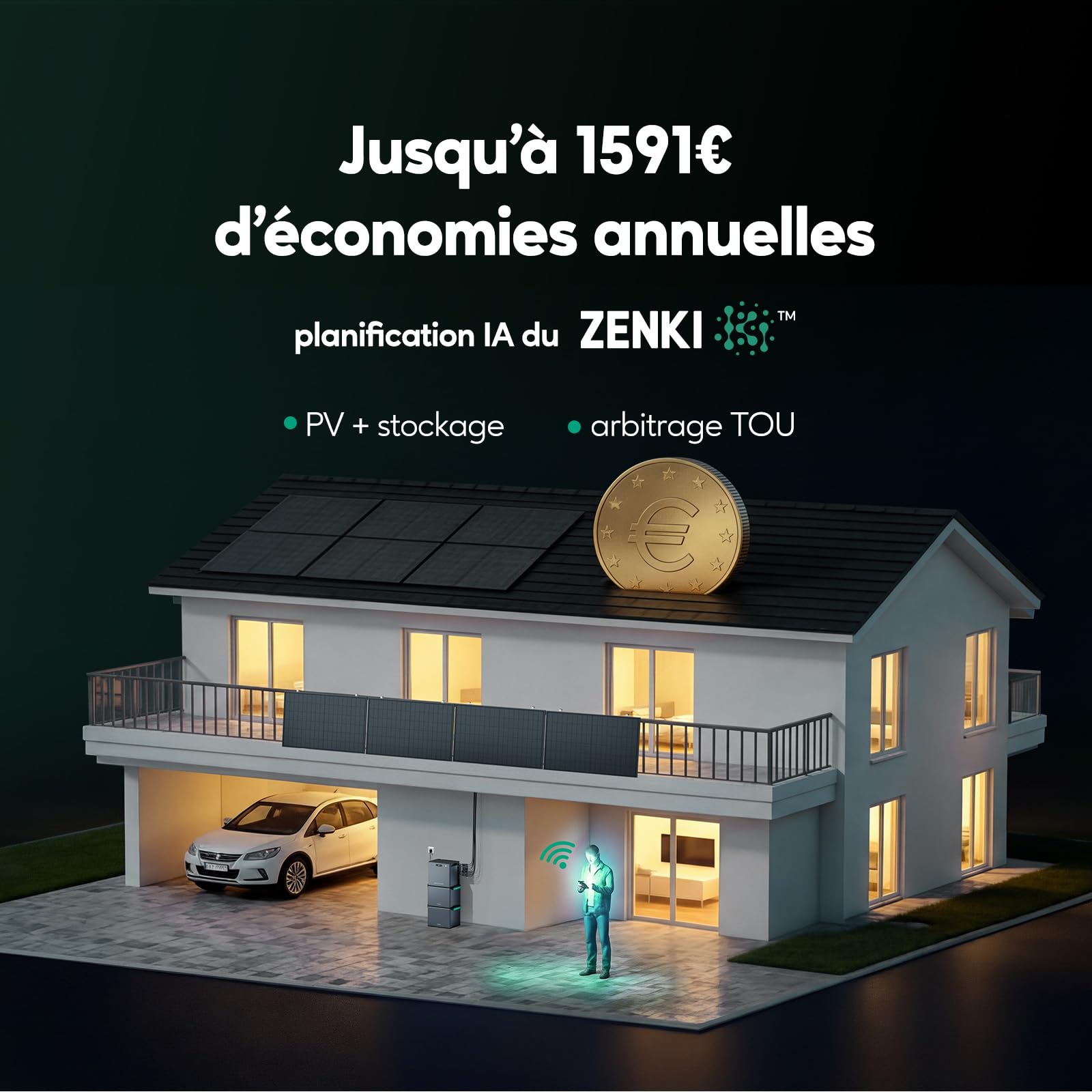 Zendure SolarFlow 2400 Pro 2.4kWh 2400W AC Bidirectionnel, PV 4800W | Batterie Solaire 2400W AC Bidirectionnel, PV 4800W (3000W DC+1800W AC), 2.4kWh Extensible 16.8kWh, IP65, Plug & Play