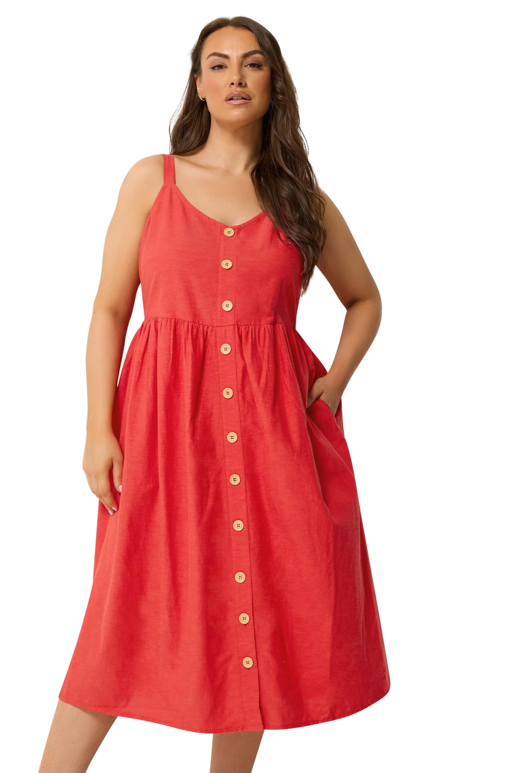 Yours Women's Linen Sundress in Light Red | Size: 26-28