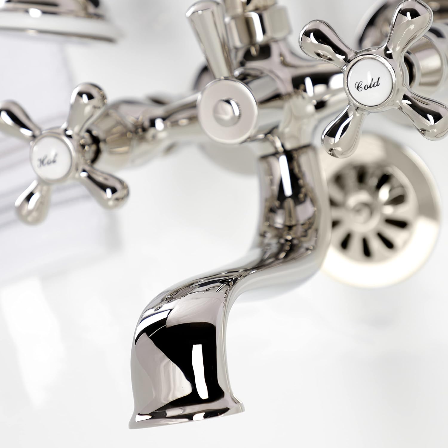 Kingston Brass KS225PN Kingston Wall Mount Clawfoot Tub Faucet with Hand Shower, Polished Nickel