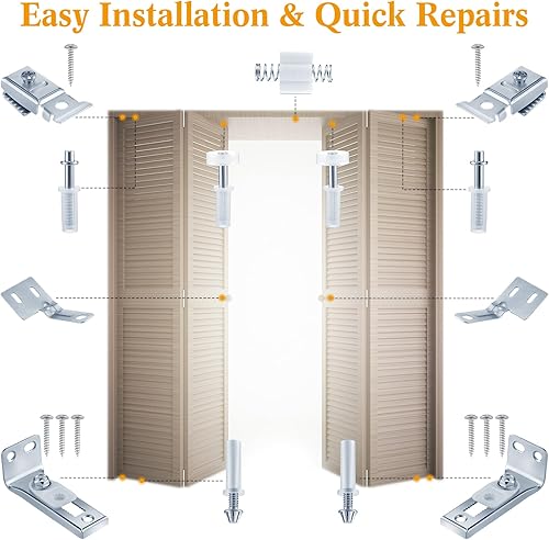 Miniatura 4 de Paquete de 12 kits de hardware de puerta plegable para armario, kit de reparación de puerta de armario, incluye riel de rueda guía de 78 a 1
