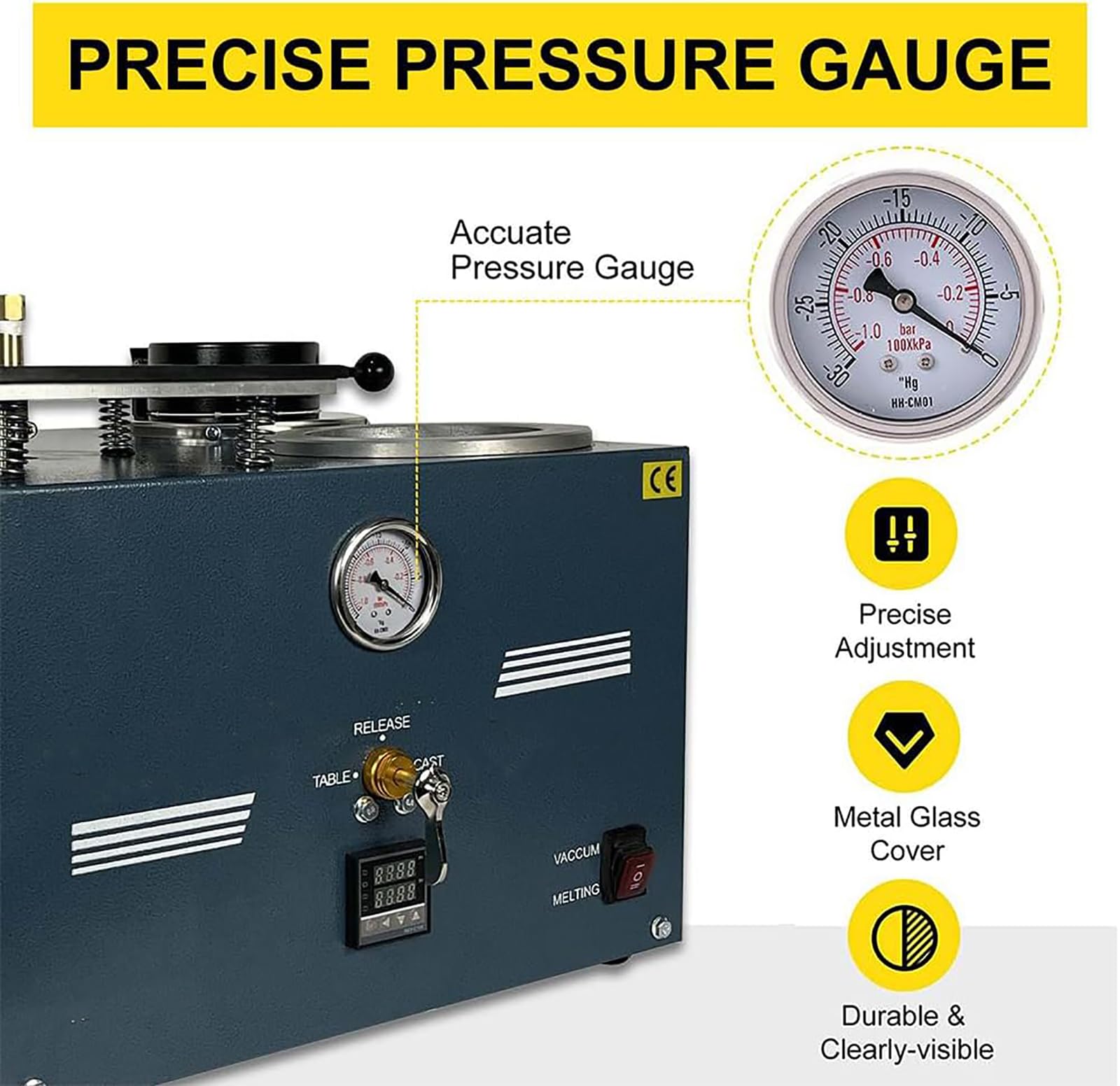 IMOSEI Jewelry Cast Machine, Vacuum Investment Casting Machine with Barometer, High Temperature Refining Precious Metal Jewelry Casting Tool 1/2 HP, for Silver, Gold